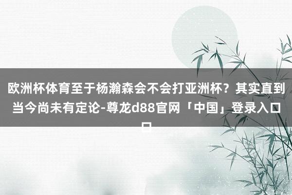 欧洲杯体育至于杨瀚森会不会打亚洲杯？其实直到当今尚未有定论-尊龙d88官网「中国」登录入口