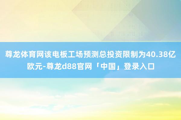 尊龙体育网该电板工场预测总投资限制为40.38亿欧元-尊龙d88官网「中国」登录入口